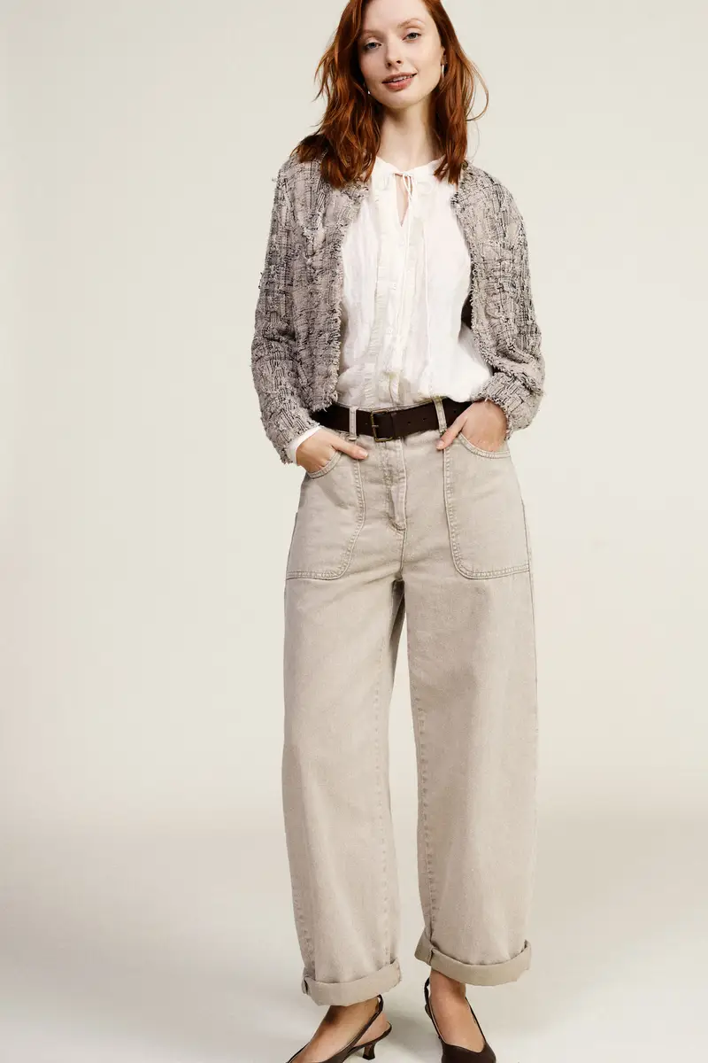 Pantaloni palazzo a vita alta con tasche applicate miniatura 2