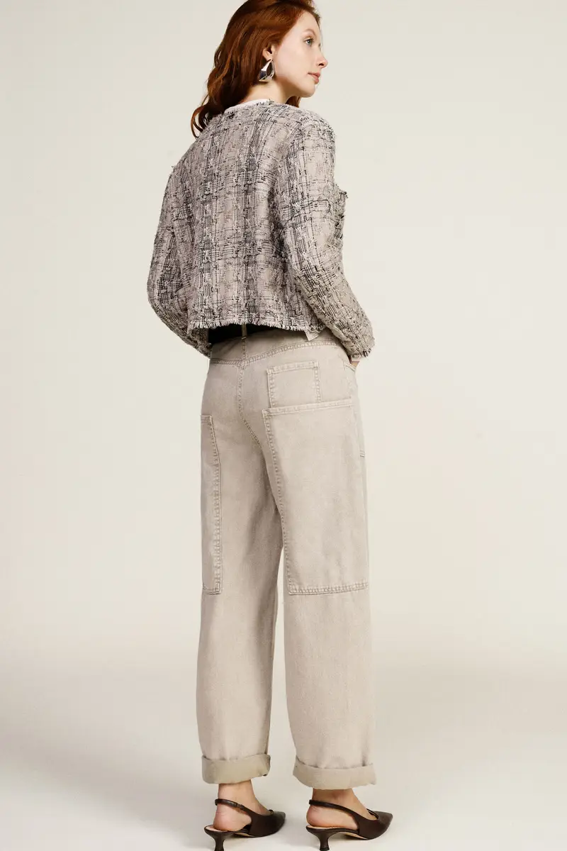 Pantaloni palazzo a vita alta con tasche applicate miniatura 3