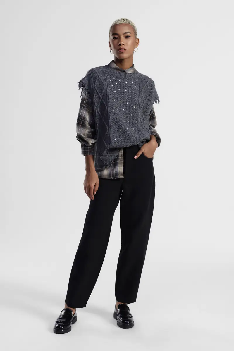 Pantaloni palazzo a vita alta con tasche miniatura 2