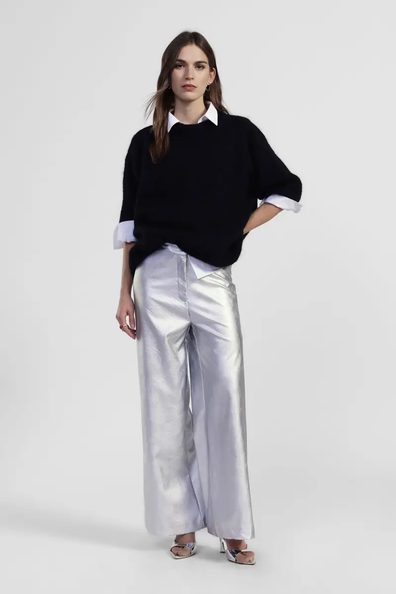 Pantaloni palazzo a vita alta fit ampio miniatura 2