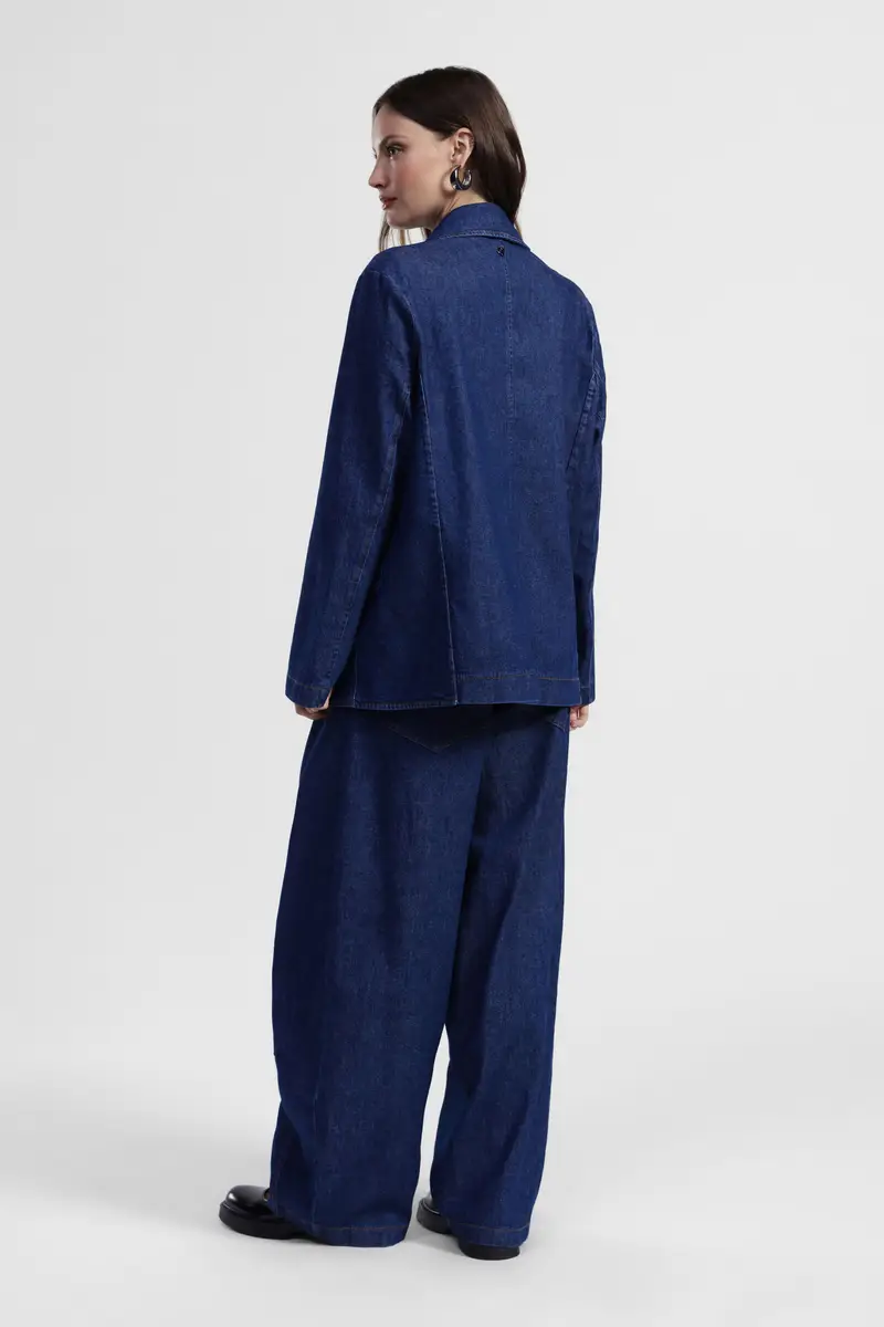 Pantaloni palazzo ampi con vita alta e coulisse miniatura 3