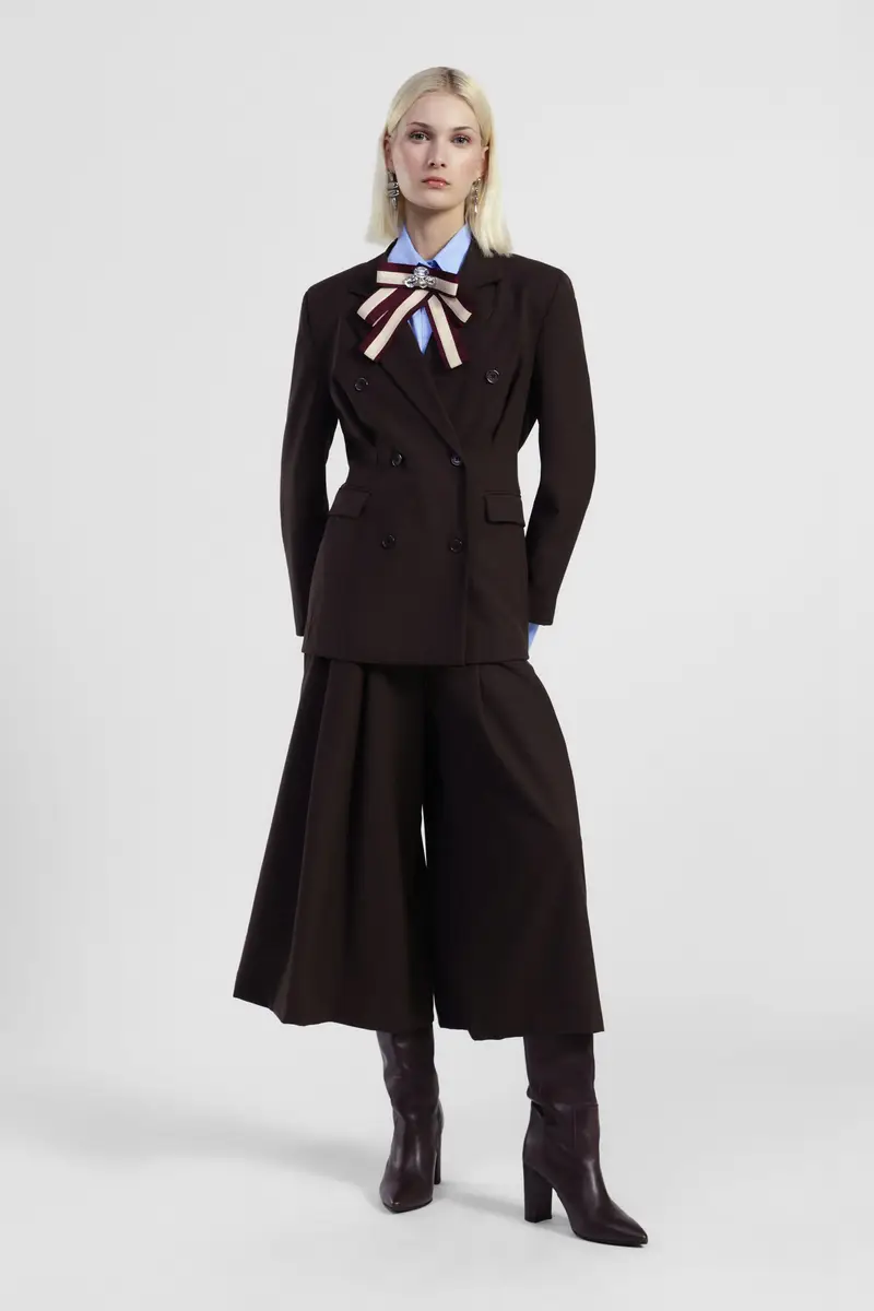 Pantaloni palazzo ampi con vita alta e pieghe miniatura 2