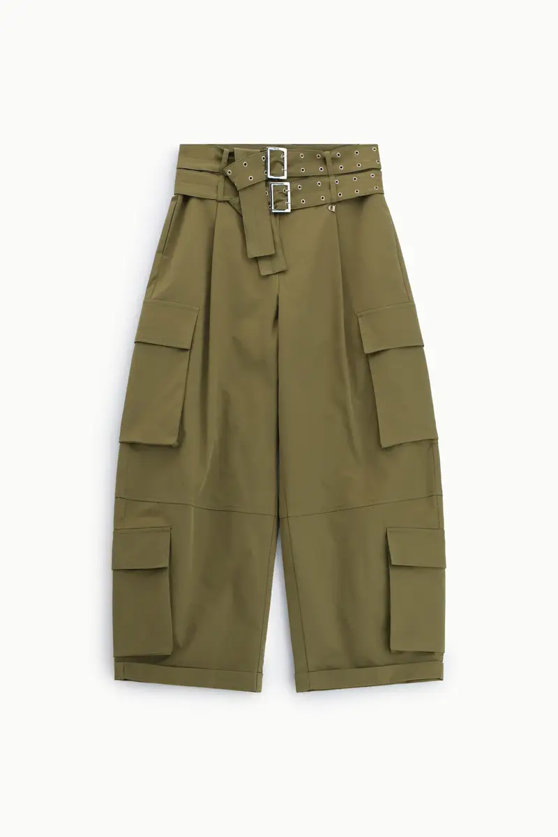 Pantaloni palazzo cargo a vita alta con cintura