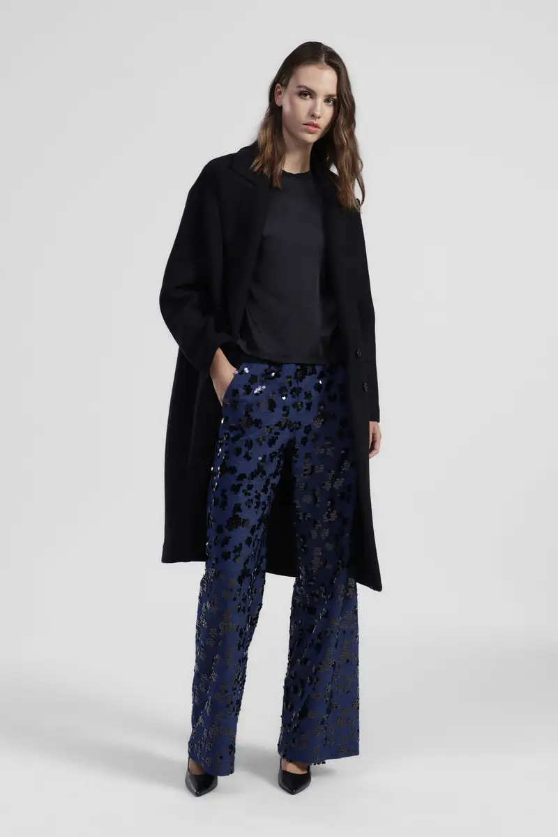 Pantaloni palazzo con elastico e motivo a paillettes miniatura 2