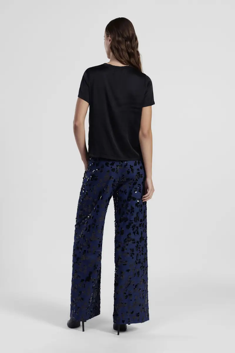 Pantaloni palazzo con elastico e motivo a paillettes miniatura 3