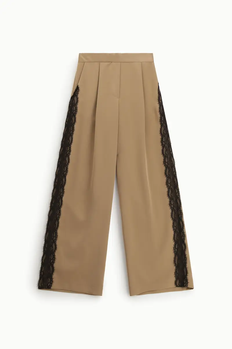 Pantaloni palazzo con inserti in pizzo laterali