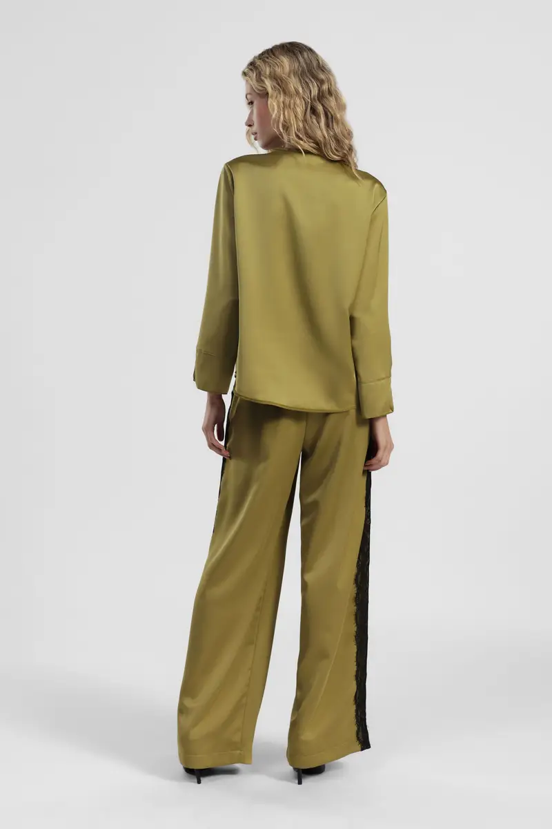 Pantaloni palazzo con inserti in pizzo laterali miniatura 3