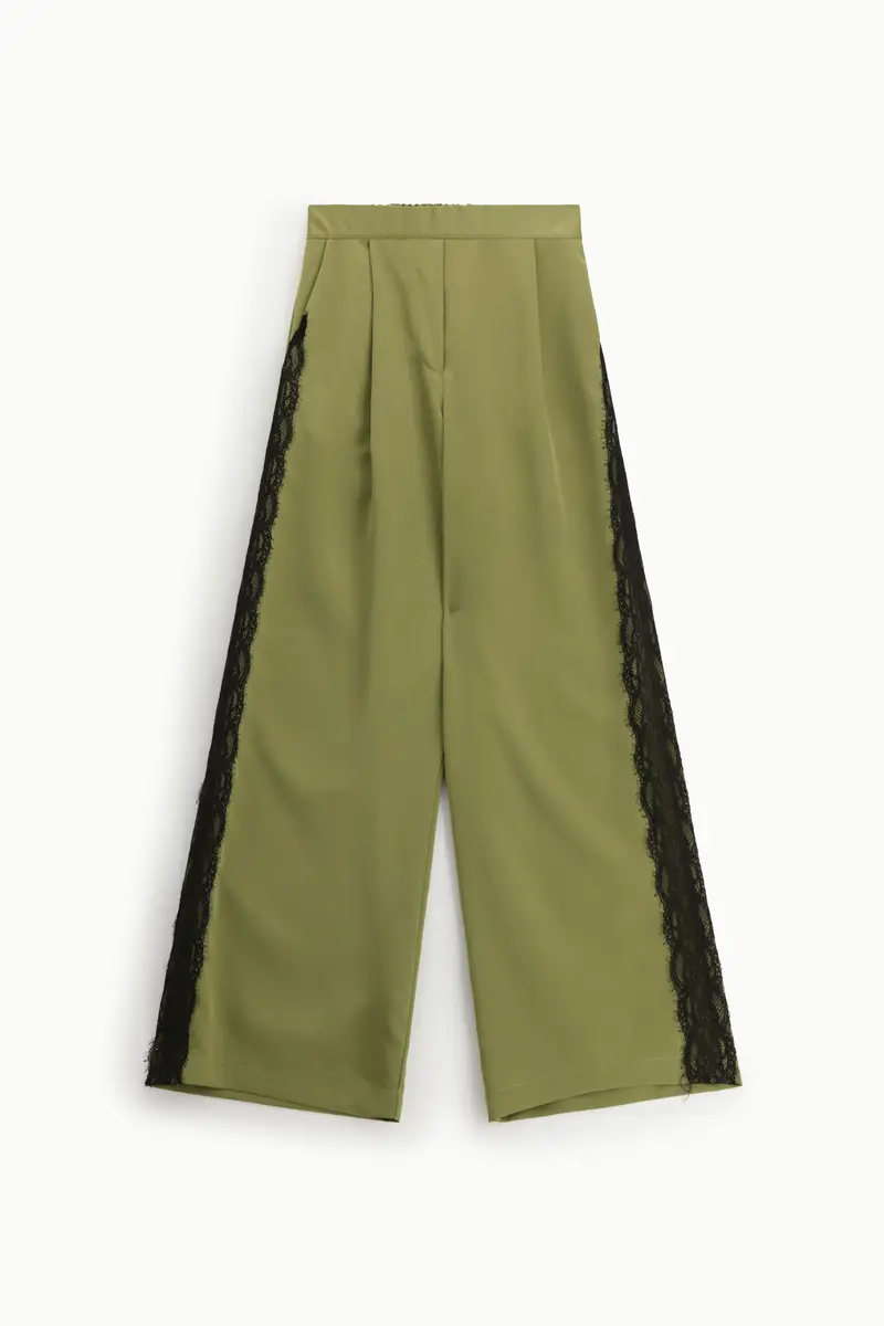 Pantaloni palazzo con inserti in pizzo laterali