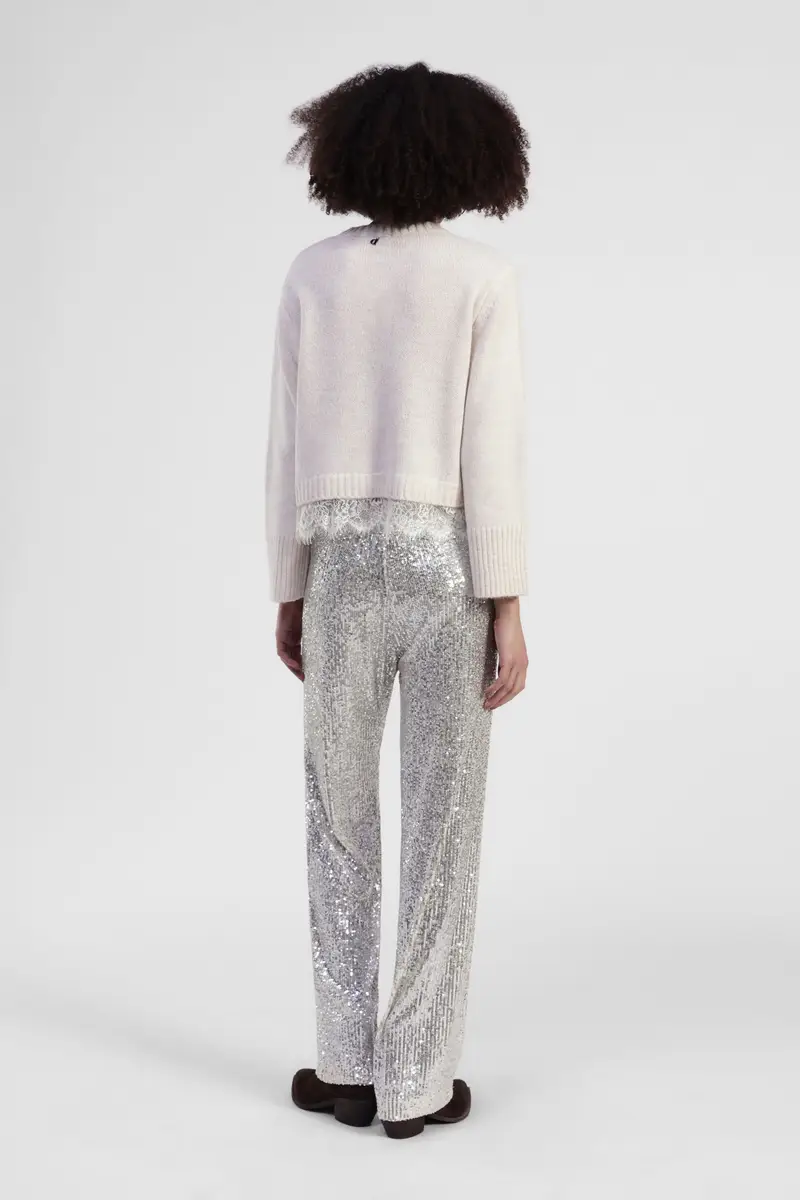 Pantaloni palazzo con paillettes e vita alta miniatura 3