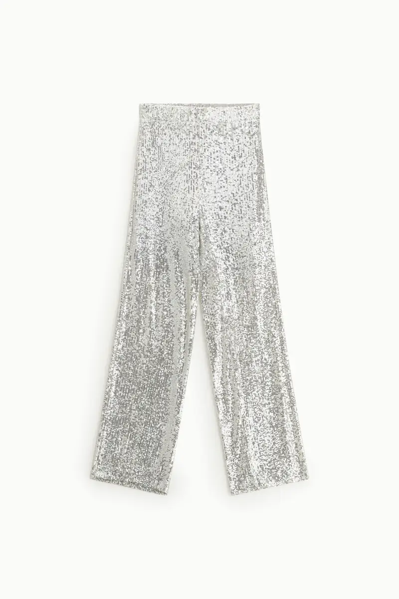 Pantaloni palazzo con paillettes e vita alta