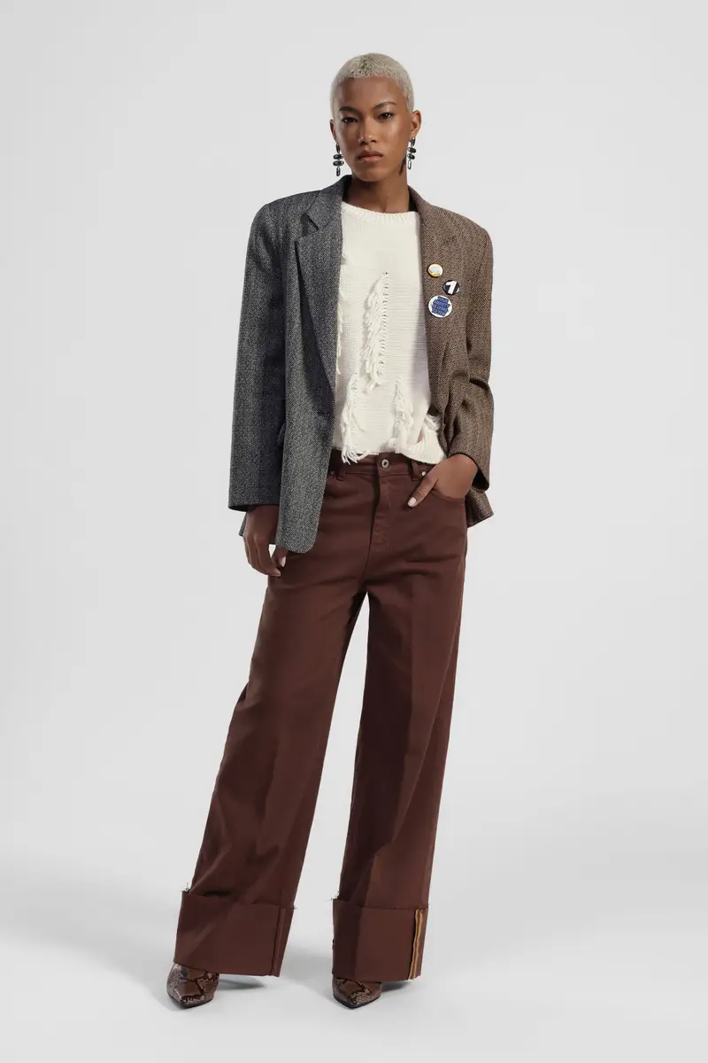 Pantaloni palazzo con risvolto ampio e dettagli a righe miniatura 2