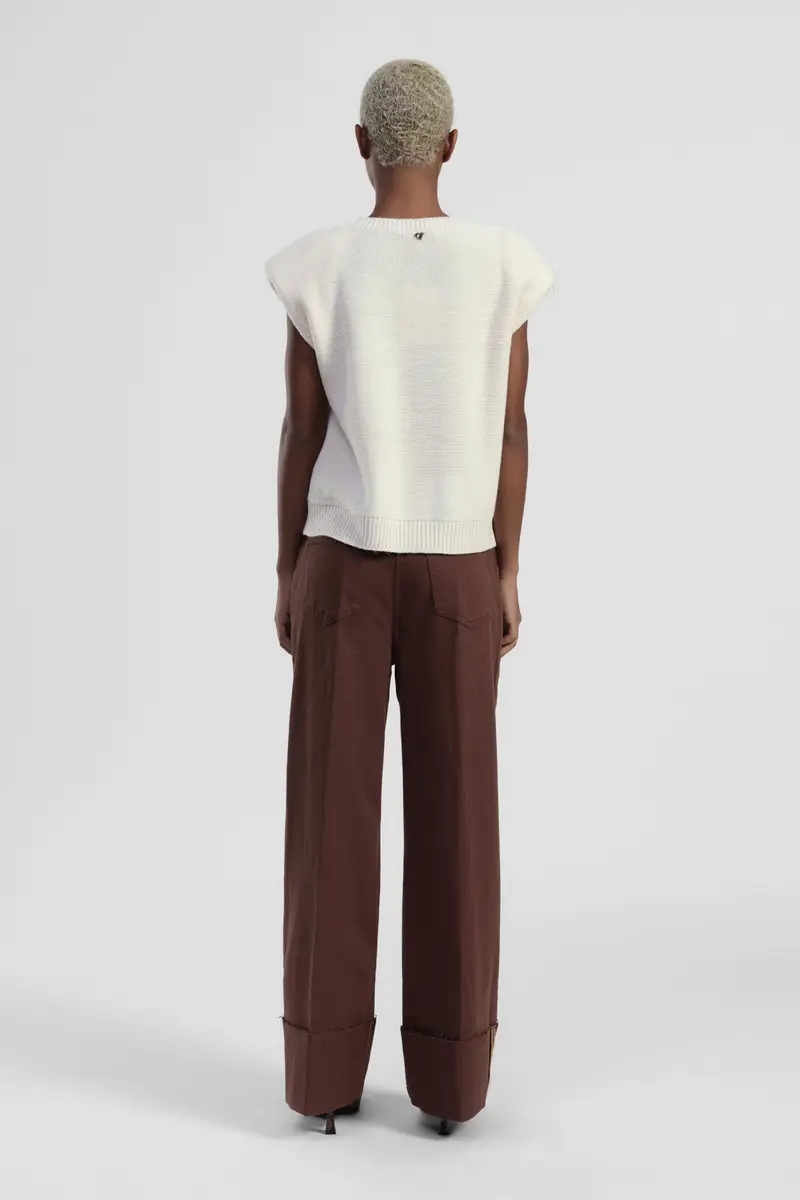 Pantaloni palazzo con risvolto ampio e dettagli a righe miniatura 3