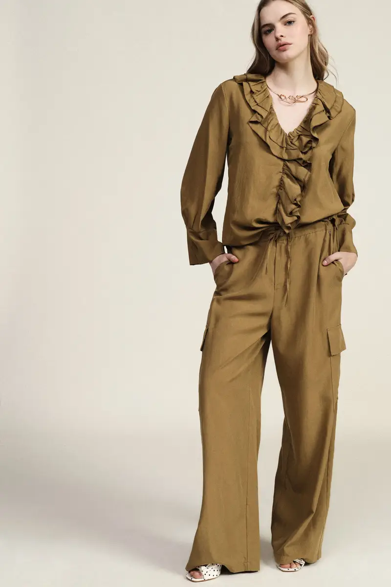 Pantaloni palazzo con tasche laterali e coulisse miniatura 2