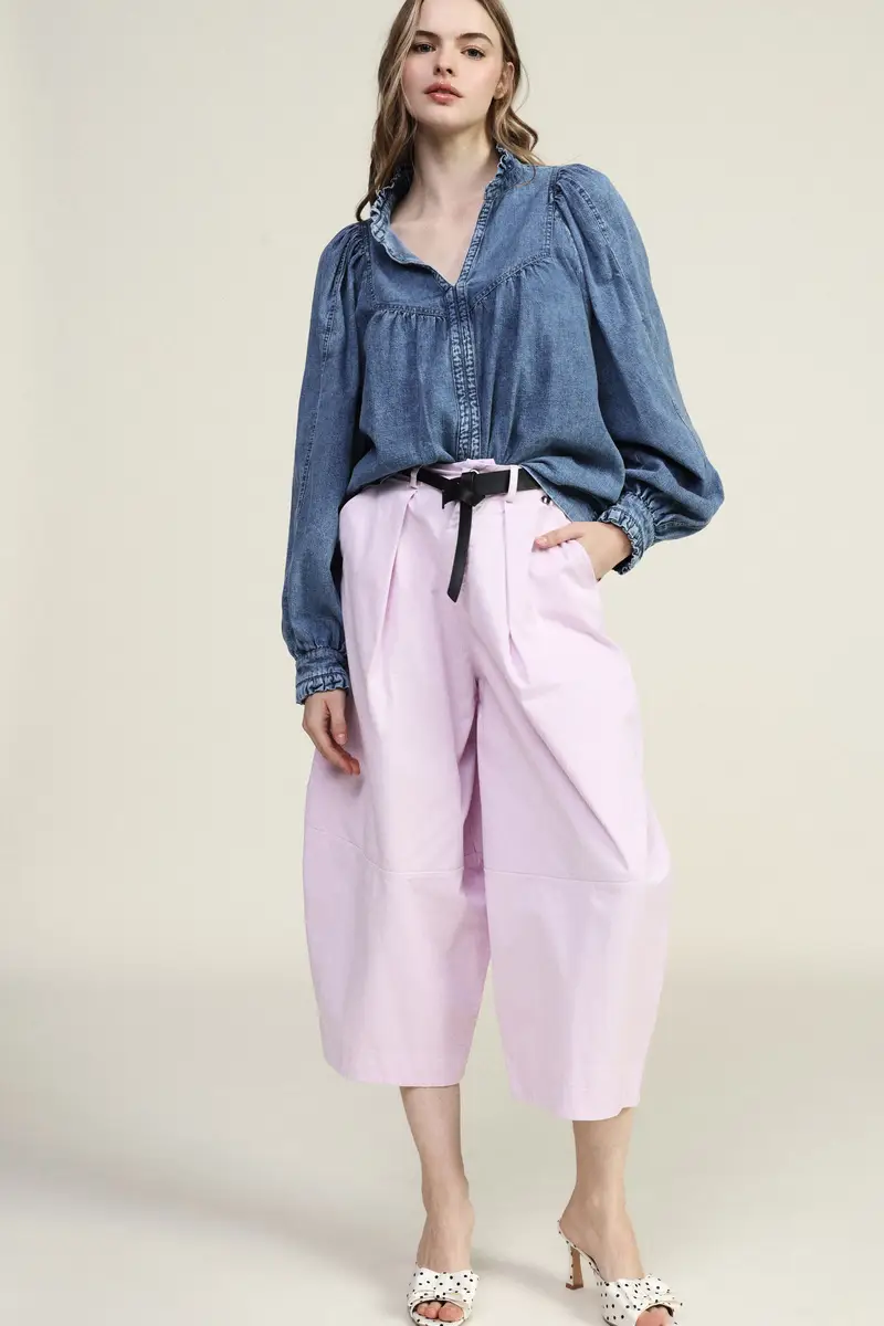 Pantaloni palazzo cropped vita alta con cintura miniatura 2
