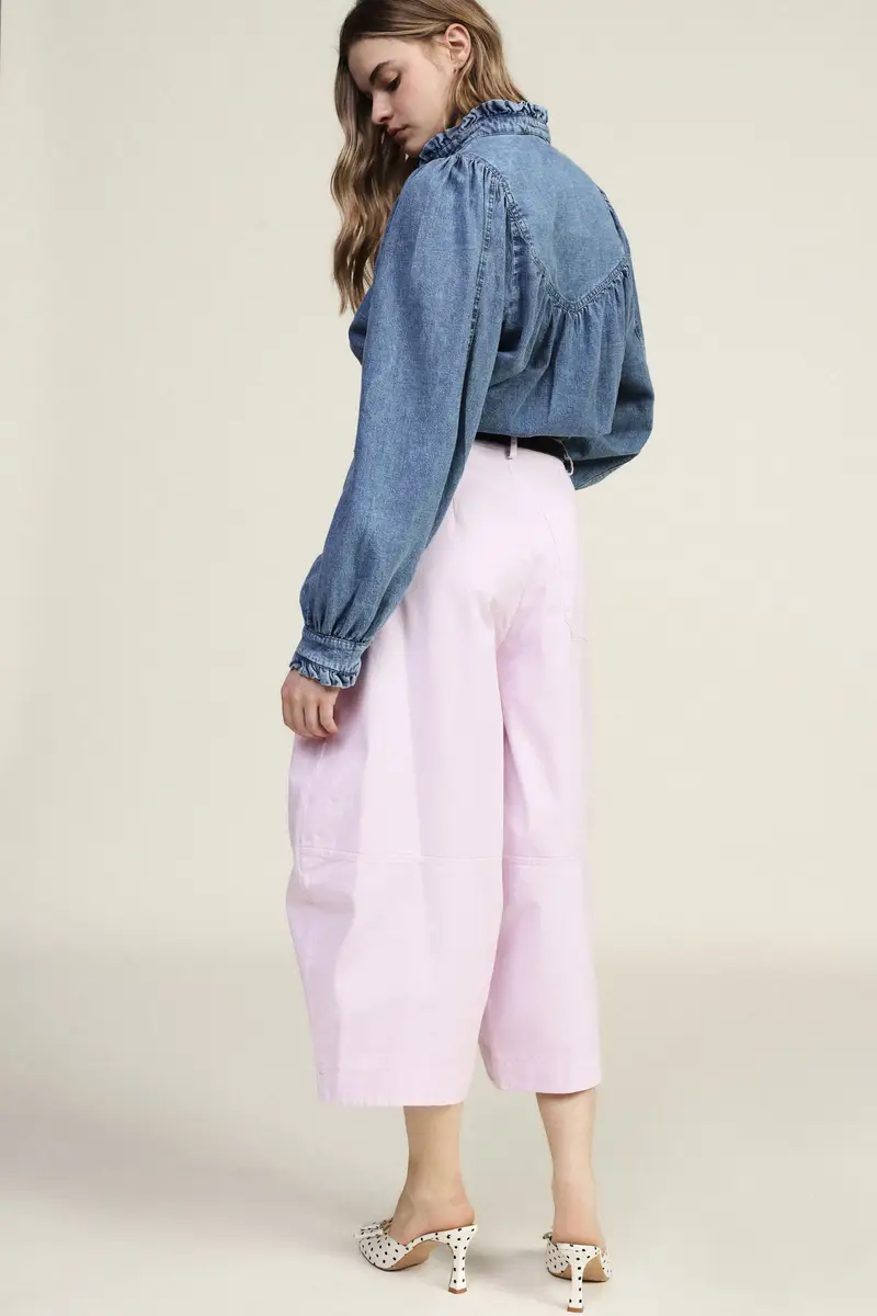 Pantaloni palazzo cropped vita alta con cintura miniatura 3