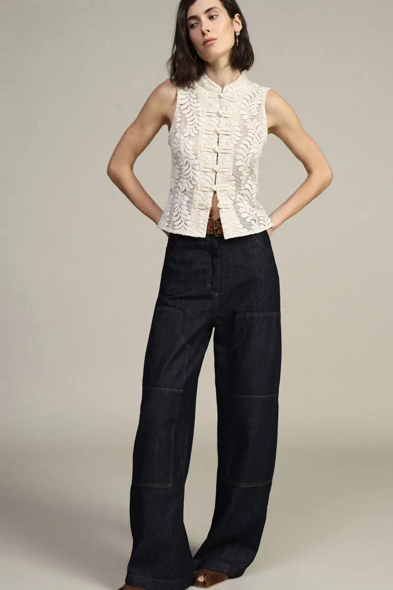 Pantaloni palazzo denim con tasche frontali miniatura 2