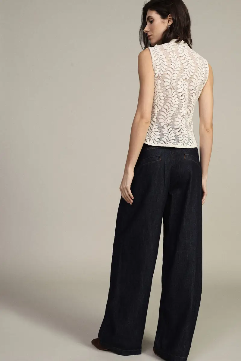 Pantaloni palazzo denim con tasche frontali miniatura 3