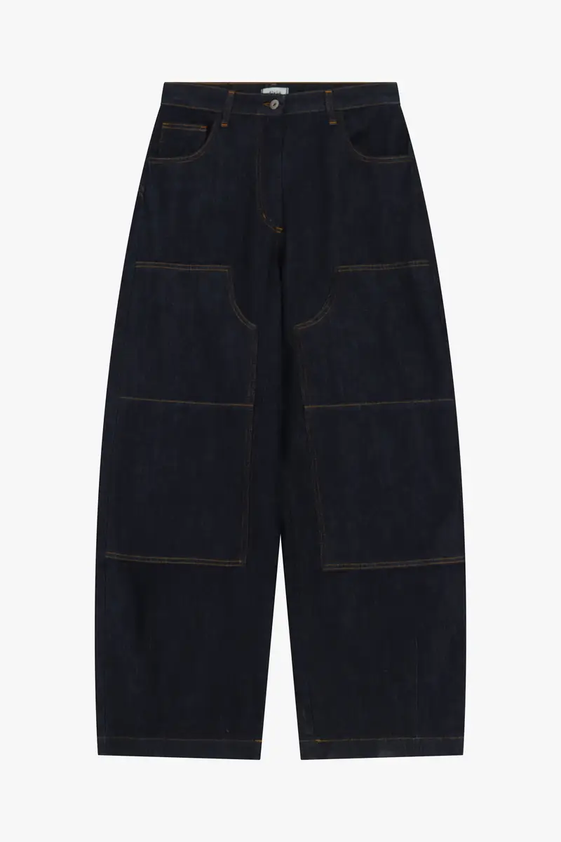 Pantaloni palazzo denim con tasche frontali