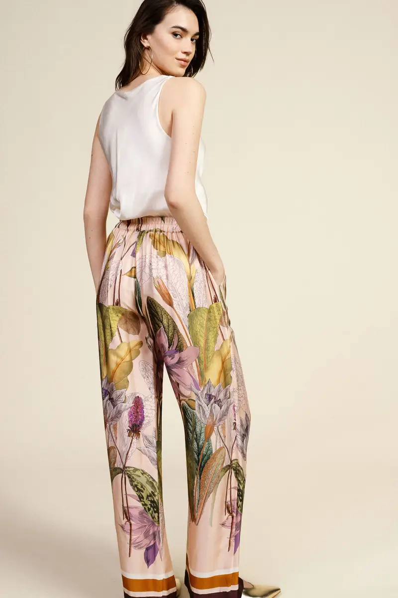 Pantaloni palazzo fantasia botanica vita alta miniatura 3