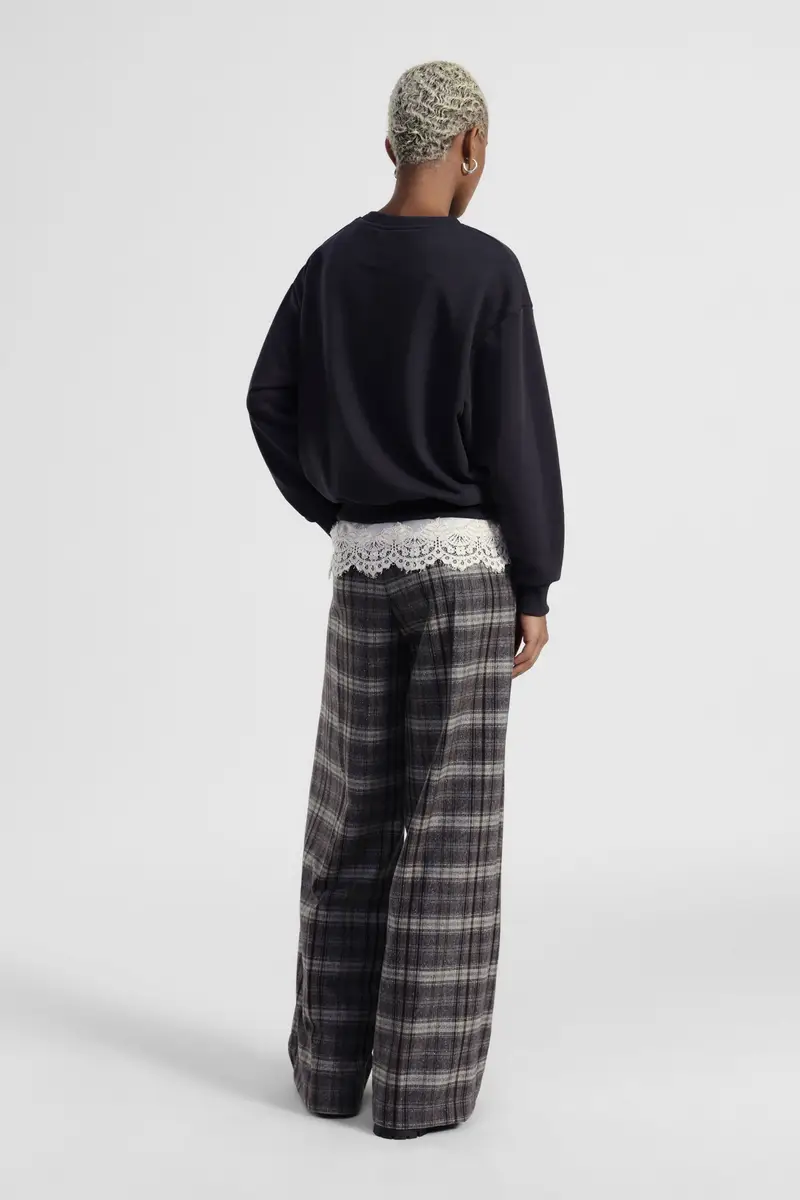 Pantaloni palazzo fantasia check vita alta miniatura 3