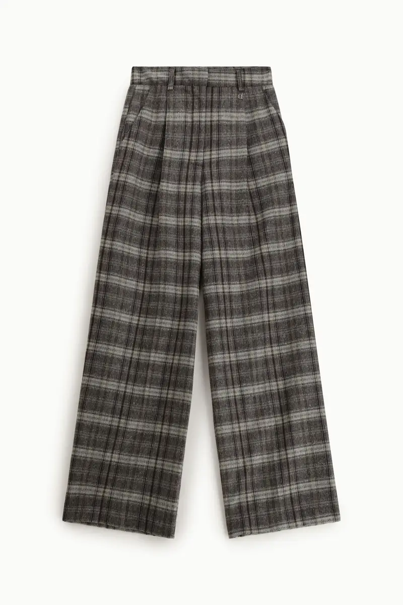 Pantaloni palazzo fantasia check vita alta