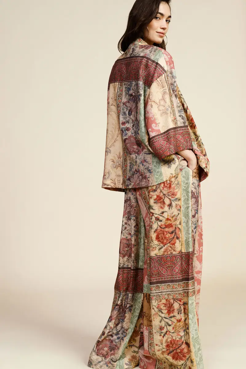 Pantaloni palazzo fantasia con vita alta e coulisse miniatura 3