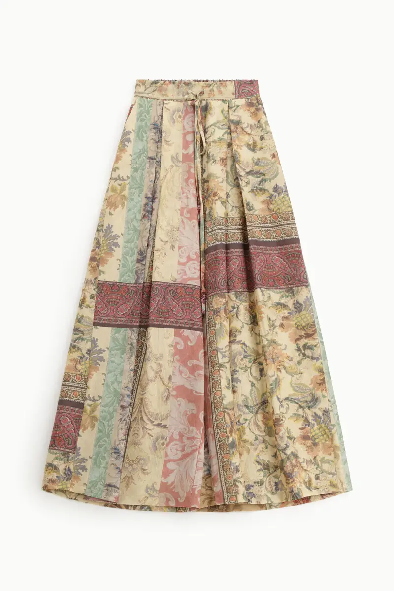 Pantaloni palazzo fantasia con vita alta e coulisse