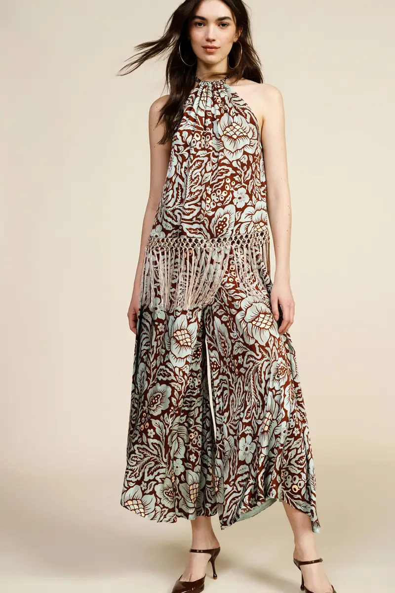 Pantaloni palazzo fantasia floreale ampi miniatura 2