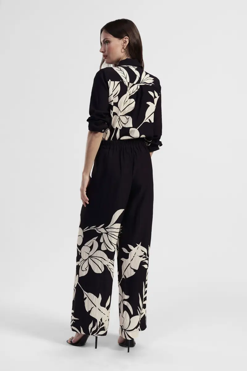 Pantaloni palazzo fantasia floreale vita alta miniatura 3