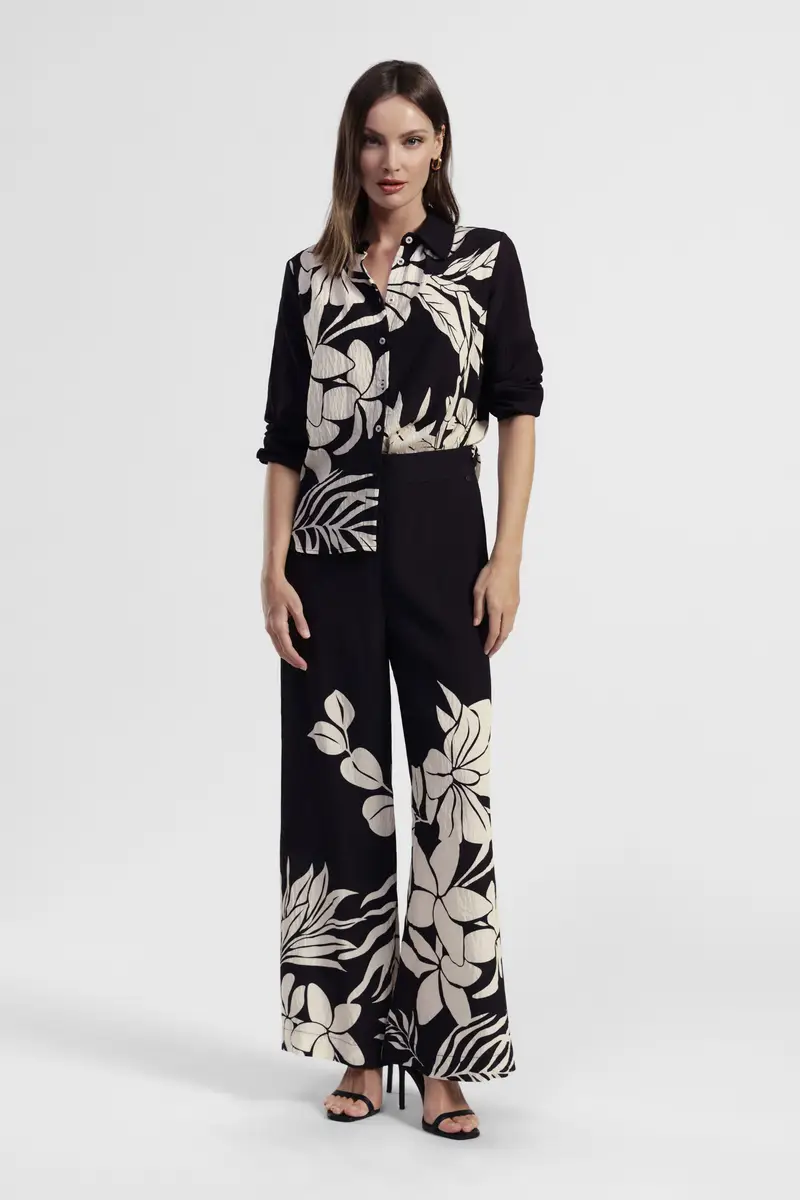 Pantaloni palazzo fantasia floreale vita alta miniatura 2