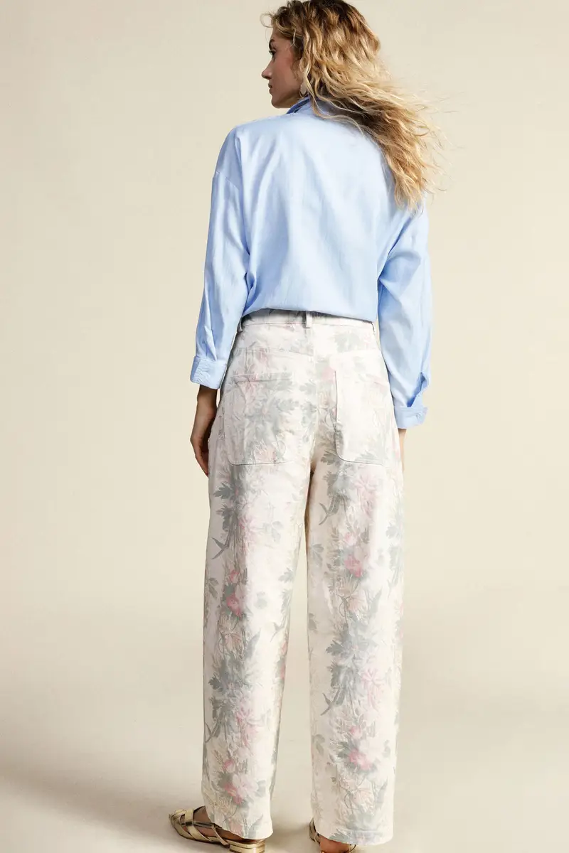 Pantaloni palazzo fantasia floreale vita alta miniatura 3