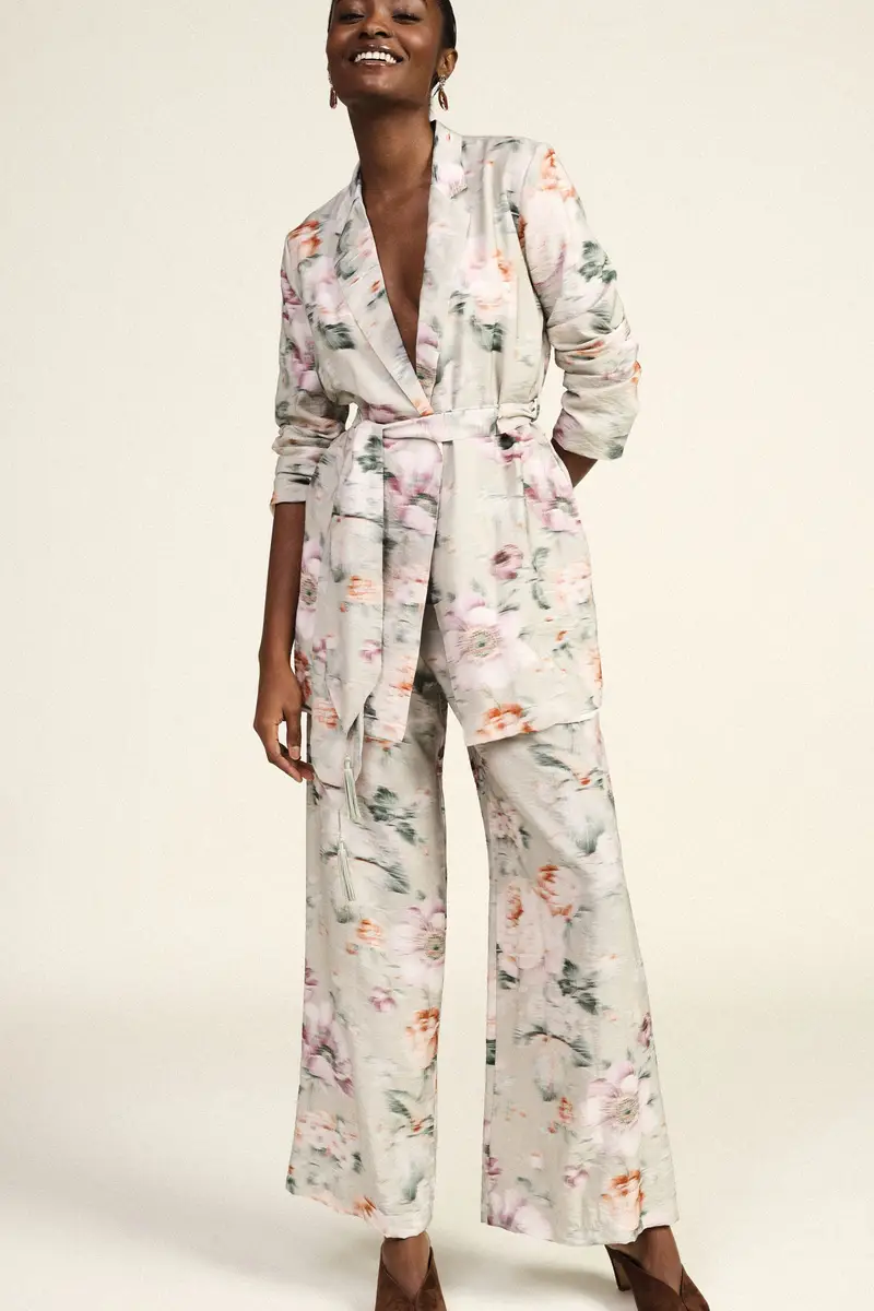 Pantaloni palazzo fantasia floreale vita alta miniatura 2