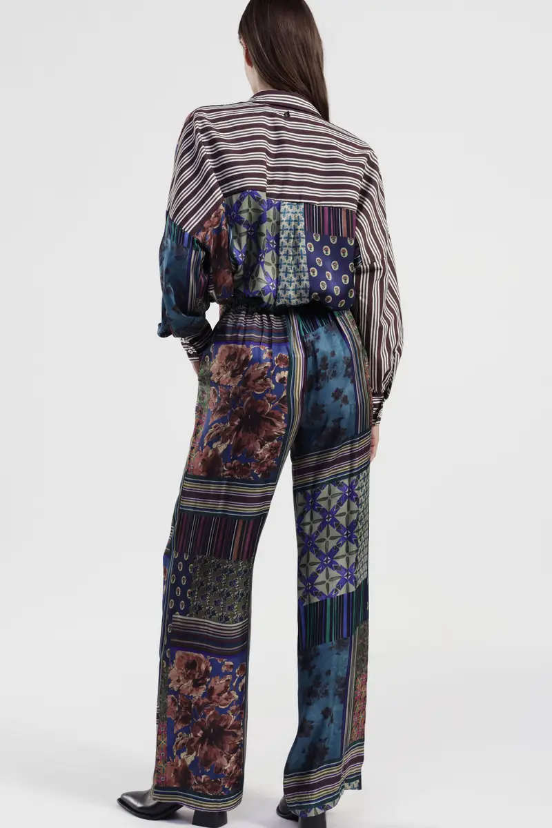 Pantaloni palazzo fantasia geometrica e floreale miniatura 3