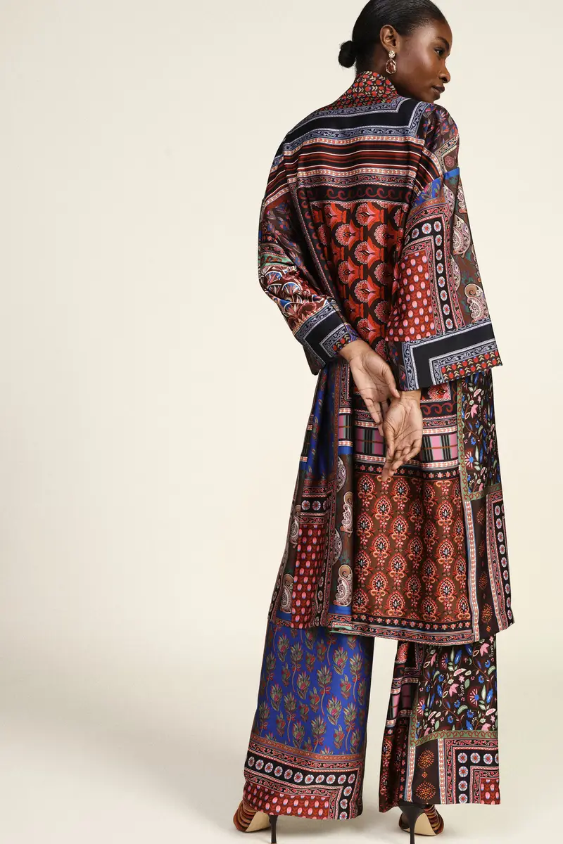 Pantaloni palazzo fantasia geometrica e floreale miniatura 3