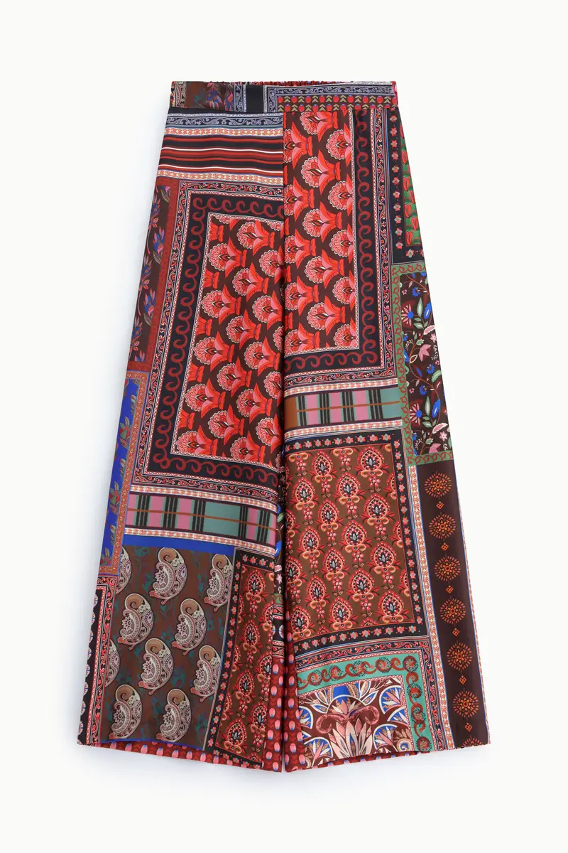 Pantaloni palazzo fantasia geometrica e floreale