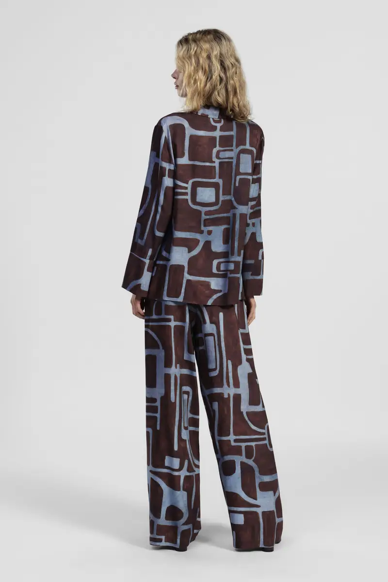 Pantaloni palazzo fantasia geometrica vita alta miniatura 3