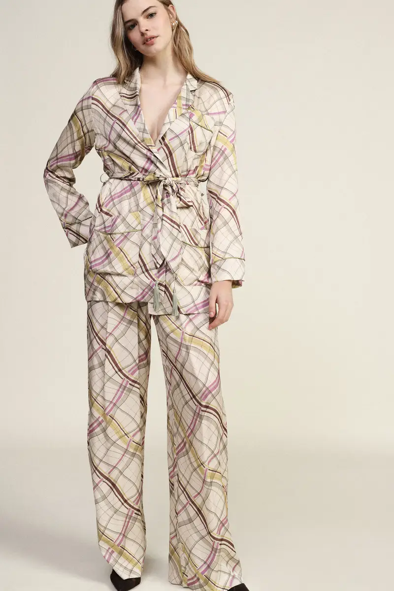 Pantaloni palazzo fantasia geometrica vita alta miniatura 2