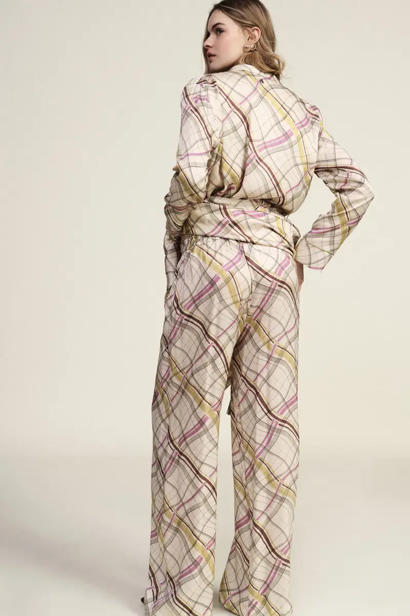 Pantaloni palazzo fantasia geometrica vita alta miniatura 3