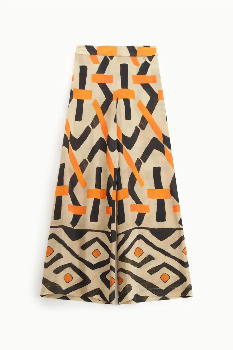 Pantaloni palazzo fantasia geometrica vita alta