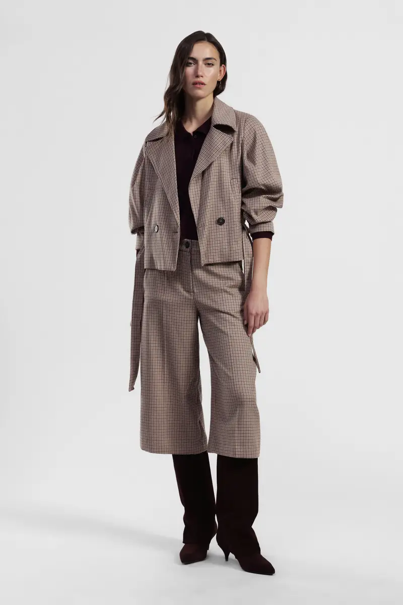 Pantaloni palazzo fantasia pied-de-poule vita alta miniatura 2