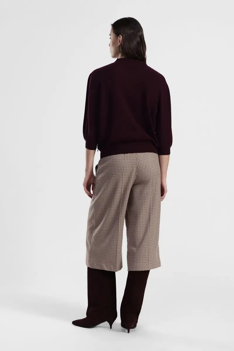 Pantaloni palazzo fantasia pied-de-poule vita alta miniatura 3