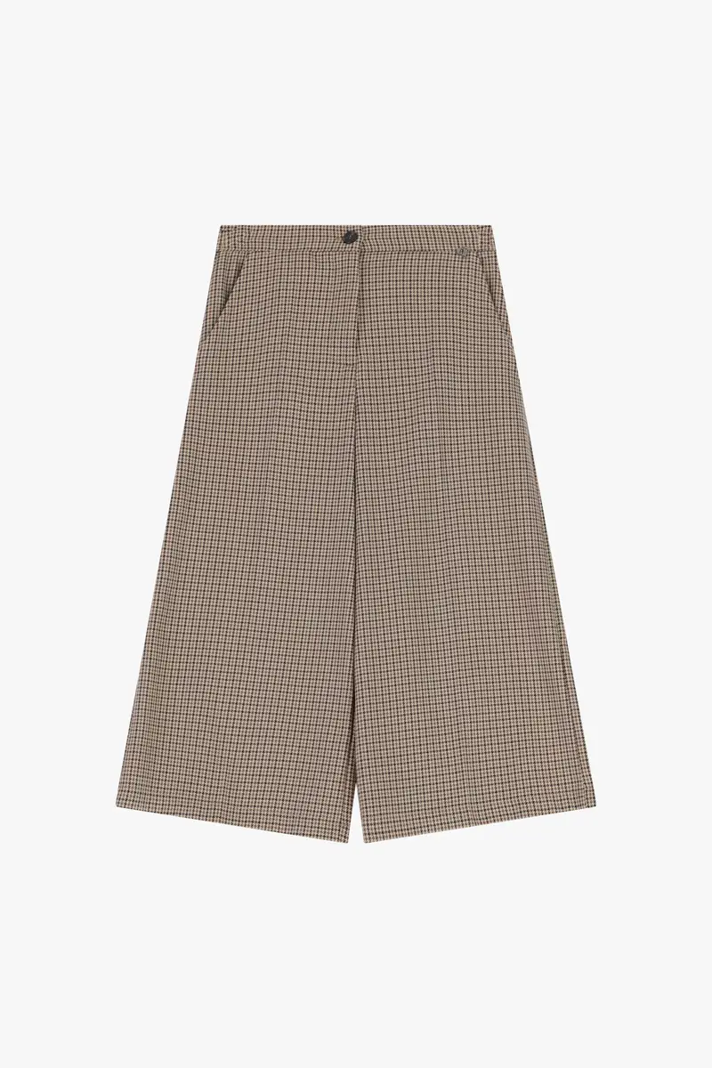 Pantaloni palazzo fantasia pied-de-poule vita alta