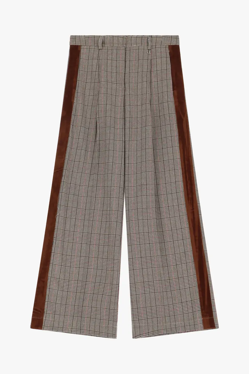 Pantaloni palazzo fantasia principe con bande laterali