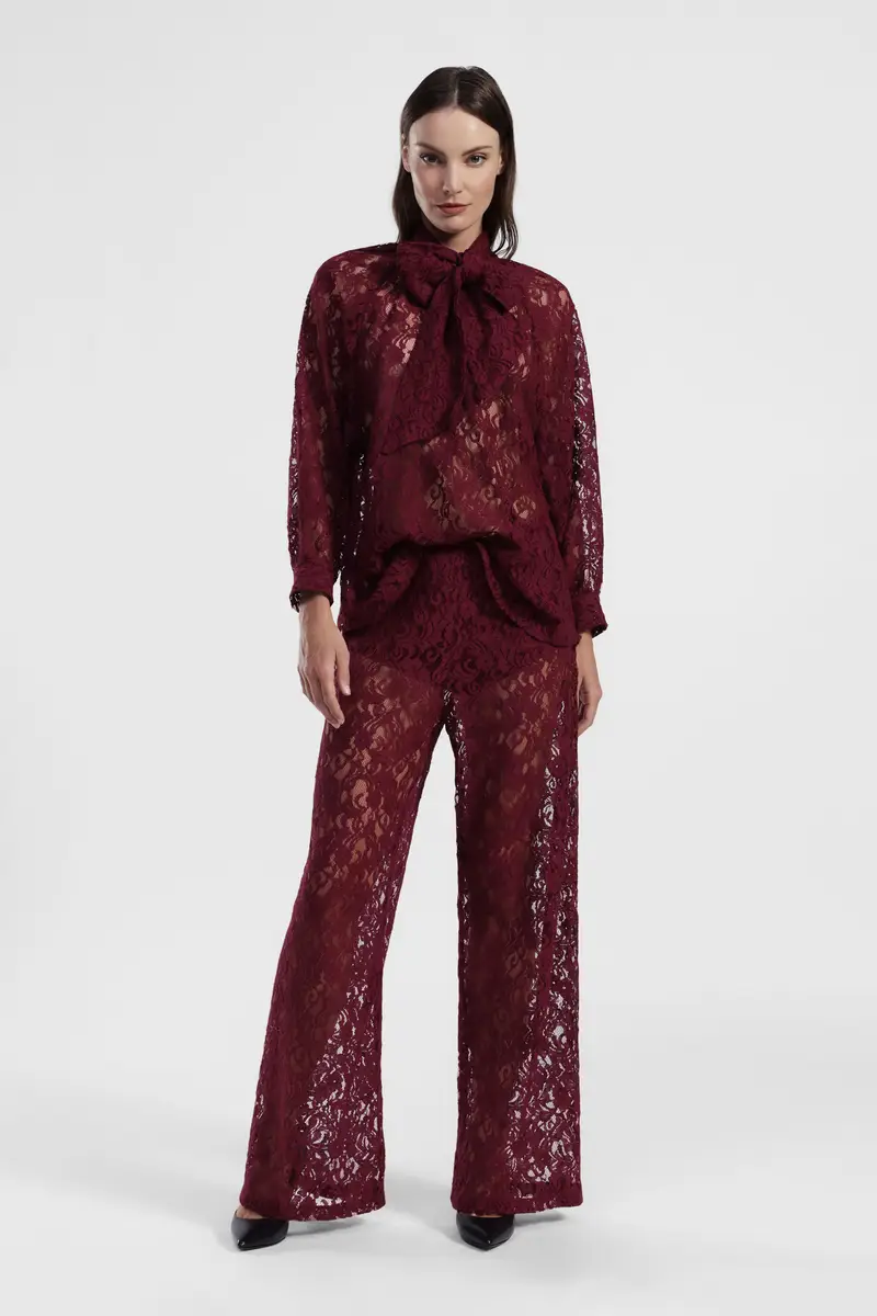 Pantaloni palazzo in pizzo a vita alta miniatura 2