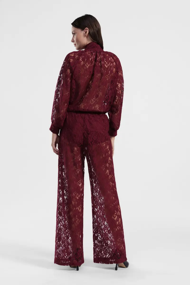 Pantaloni palazzo in pizzo a vita alta miniatura 3