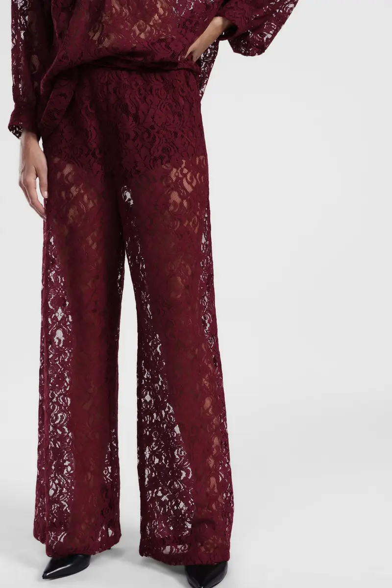 Pantaloni palazzo in pizzo a vita alta miniatura 4