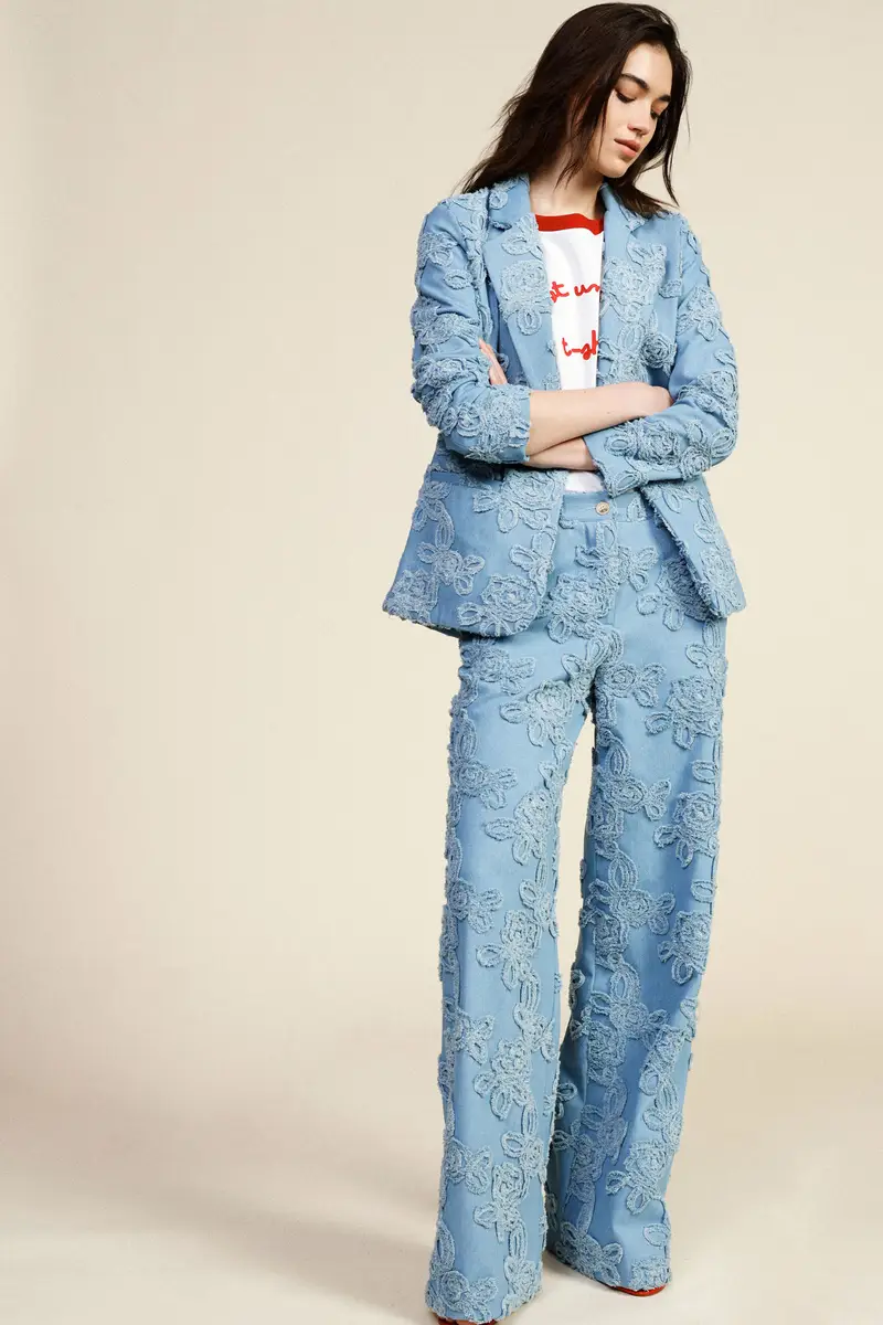 Pantaloni palazzo ricamo floreale fit ampio miniatura 2