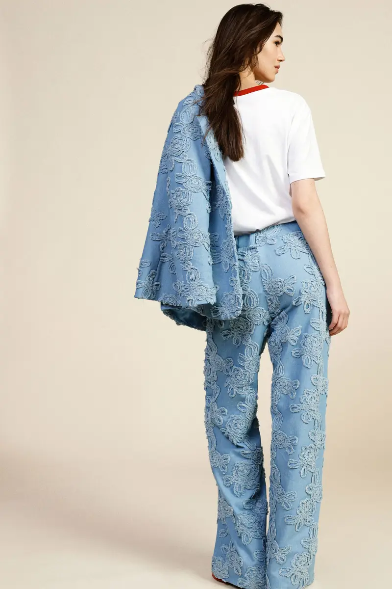 Pantaloni palazzo ricamo floreale fit ampio miniatura 3