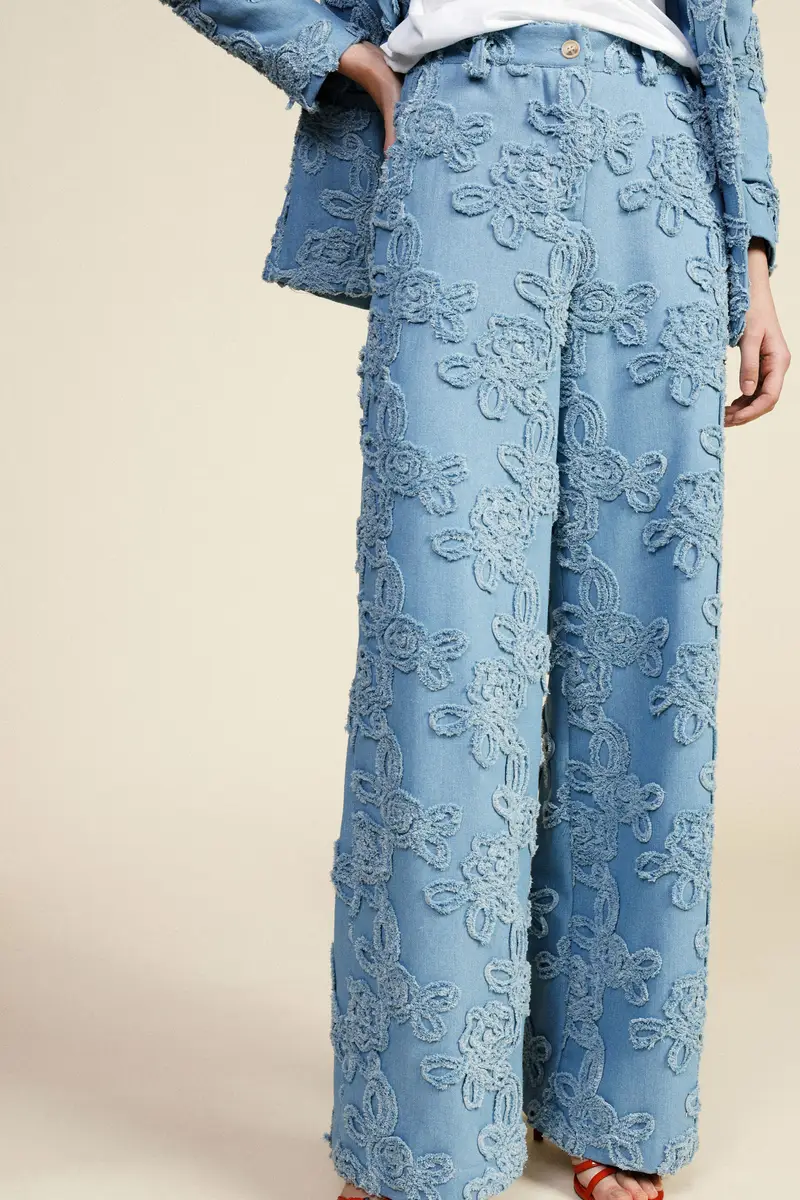 Pantaloni palazzo ricamo floreale fit ampio miniatura 4
