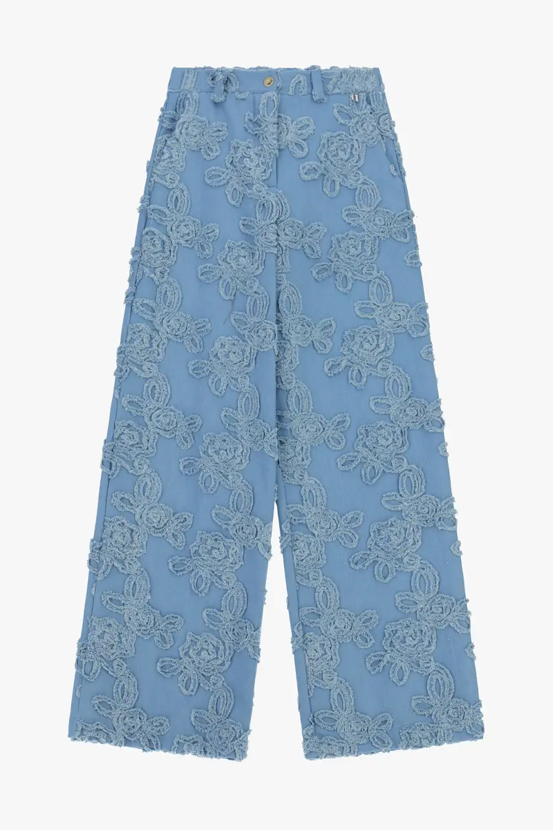 Pantaloni palazzo ricamo floreale fit ampio